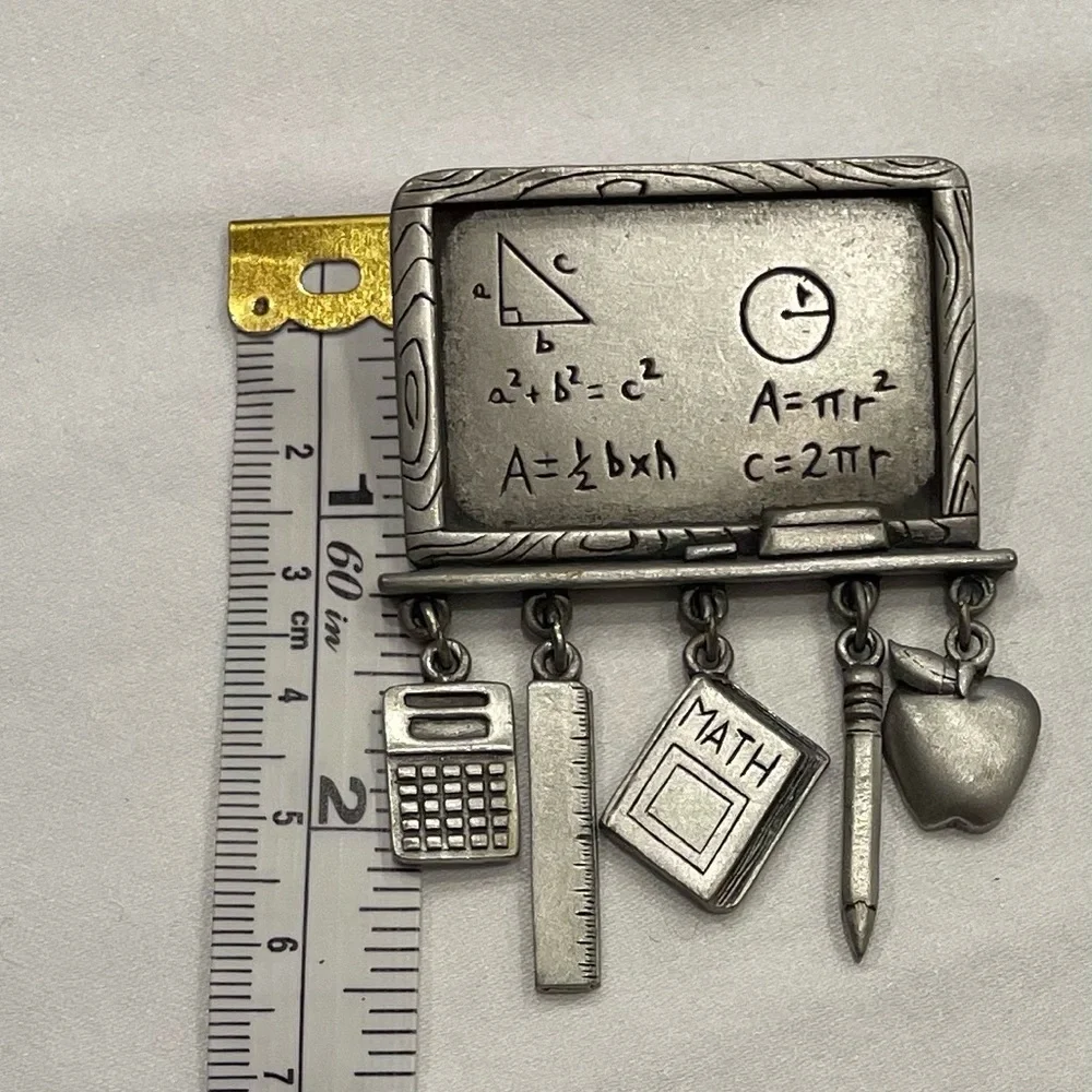 Lot of 4 Vintage JJ Jonette Pewter Pins Angel, Wine Bottle, Dog Bone, Math Board